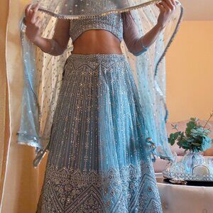 BLUE LEHENGA WITH DIAMONDS EXCELLENT QUALITY